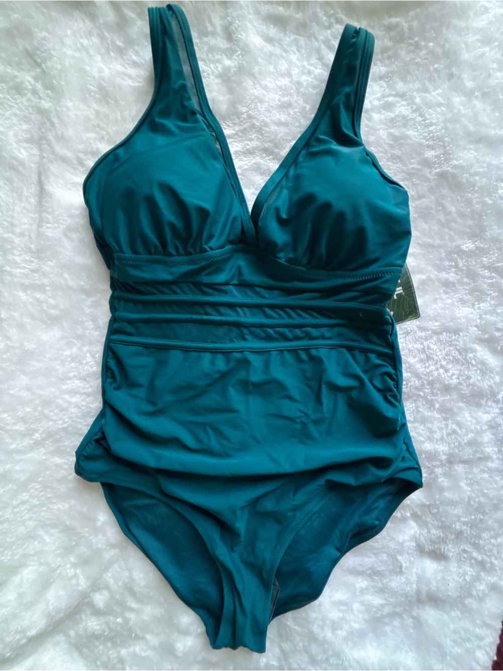 Blooming Jelly Size M Women’s Teal Mesh Detail Tummy Control One-Piece Swimsuit
